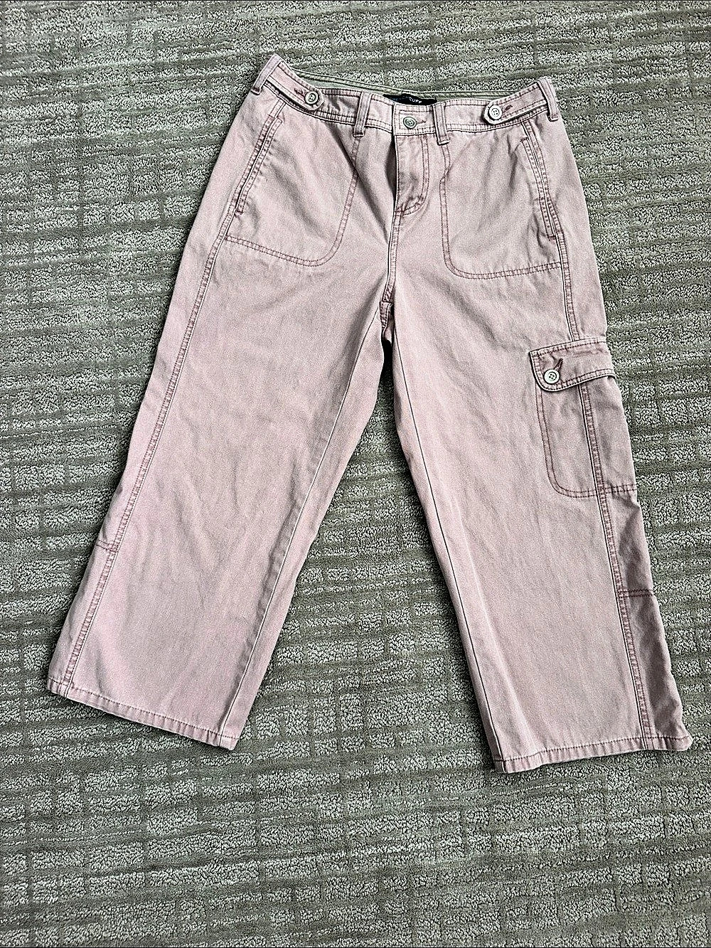 French Cuff Wide Leg Cargo Pants in Pink
